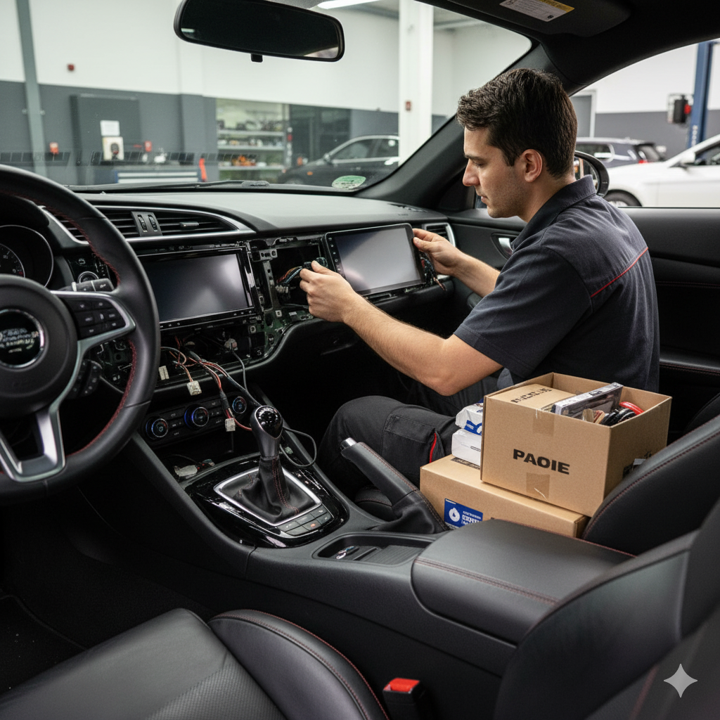 Instalação de central multimídia em painel de carro